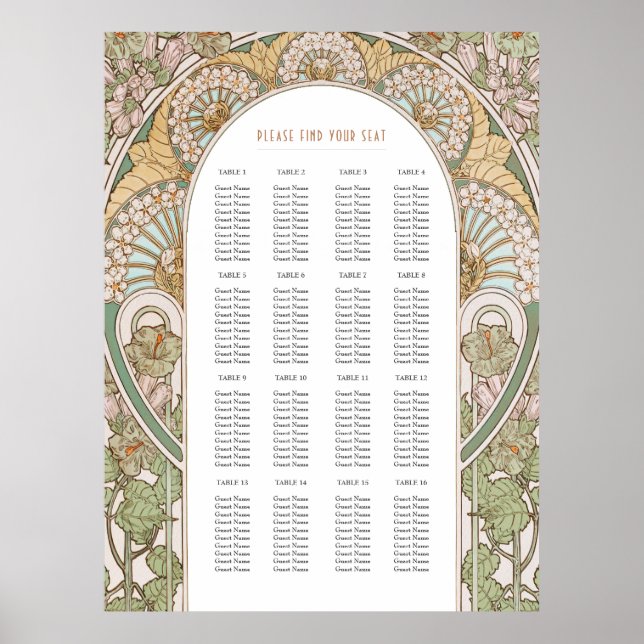 Art Nouveau Inspired Wedding Seating Chart (Front)