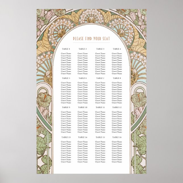 Art Nouveau Inspired Wedding Seating Chart (Front)