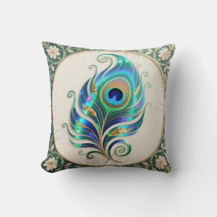 Art Nouveau Iridescent Peacock Feather Cushion
