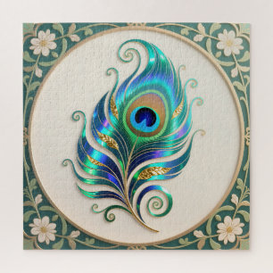 Art Nouveau Iridescent Peacock Feather Jigsaw Puzzle