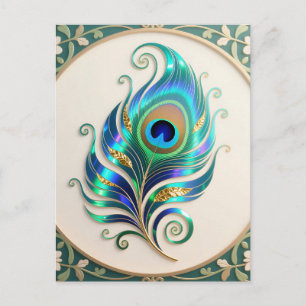 Art Nouveau Iridescent Peacock Feather Postcard