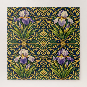 Art Nouveau Iris Floral Damask Jigsaw Puzzle