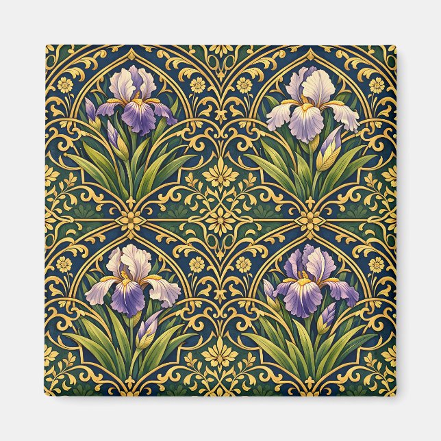Art Nouveau Iris Floral Damask Magnet (Front)