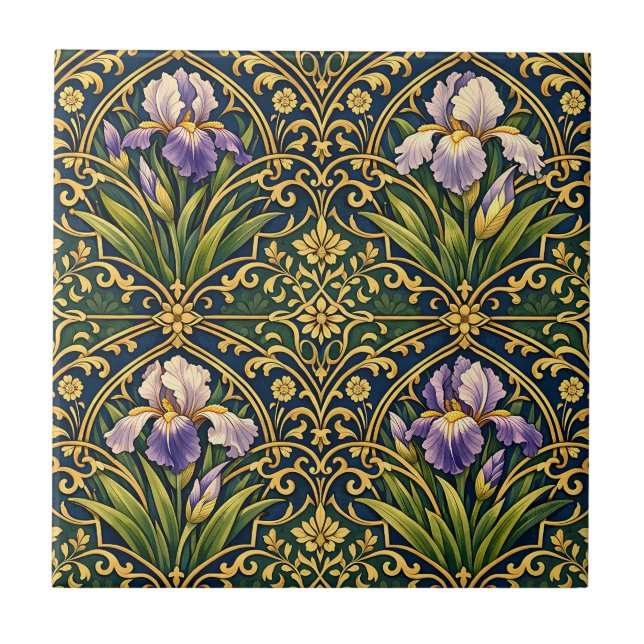 Art Nouveau Iris Floral Damask Tile (Front)
