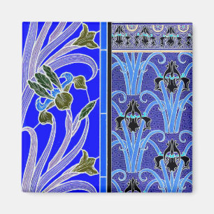 Art nouveau iris flower elegant verneuil blue blac magnet