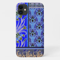 Art nouveau iris flower elegant vintage blue black