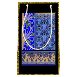Art nouveau iris flower elegant vintage blue black small gift bag