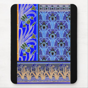 Art nouveau iris flower elegant vintage floral mouse mat
