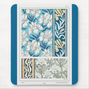 Art nouveau iris lily floral textile art mouse pad