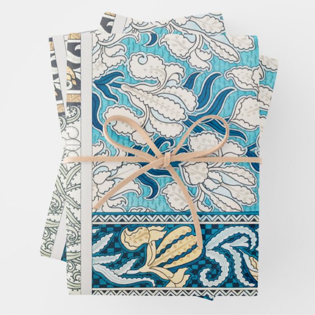 Art nouveau iris lily floral textile art wrapping paper sheet (Creator Uploaded)