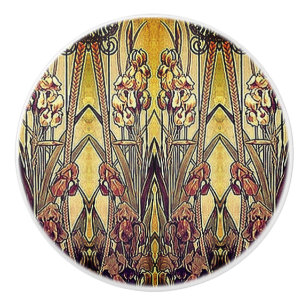 Art nouveau iris pattern gold bronze red elegant ceramic knob
