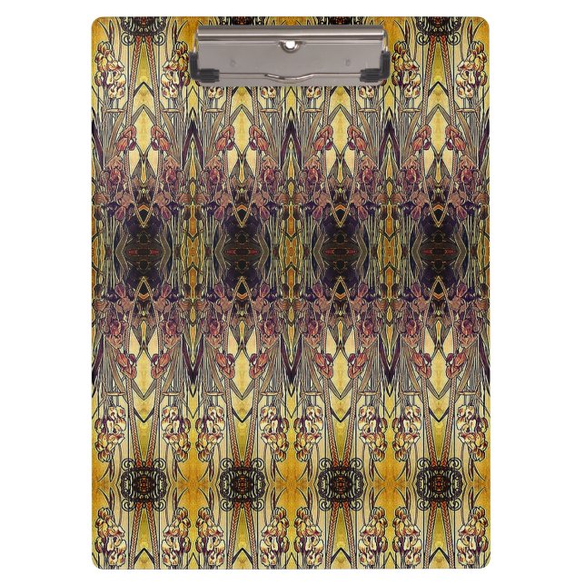 Art nouveau iris pattern gold bronze red elegant  clipboard (Front)