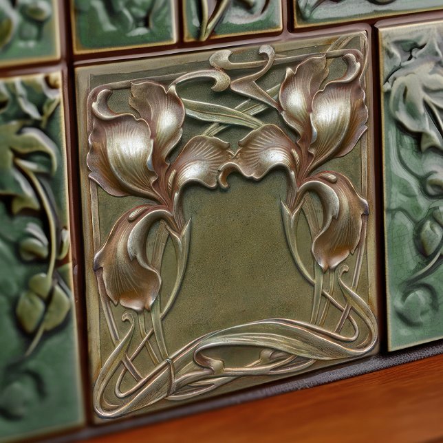 Art Nouveau Iris Symmetrical Floral Wall Art Tile (Creator Uploaded)