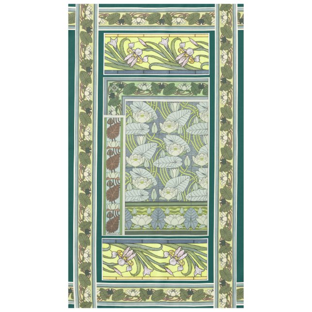 Art Nouveau Iris Waterlily Flowers Floral Tablecloth (Front)