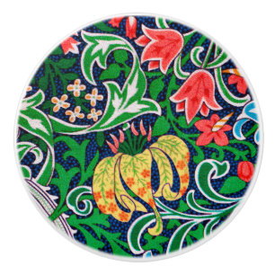Art Nouveau Jacobean Floral, Emerald Green Ceramic Knob