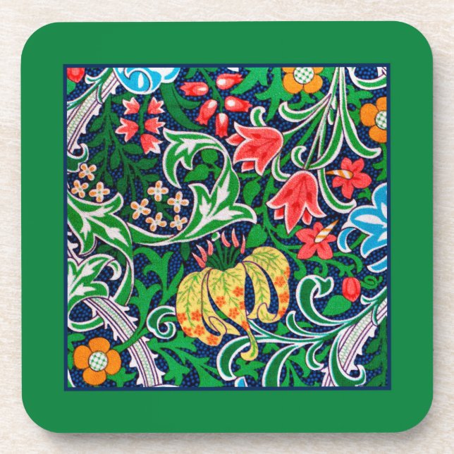 Art Nouveau Jacobean Floral, Emerald Green  Coaster (Front)