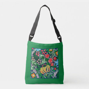 Art Nouveau Jacobean Floral, Emerald Green Crossbody Bag