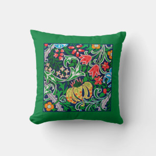 Art Nouveau Jacobean Floral, Emerald Green  Cushion