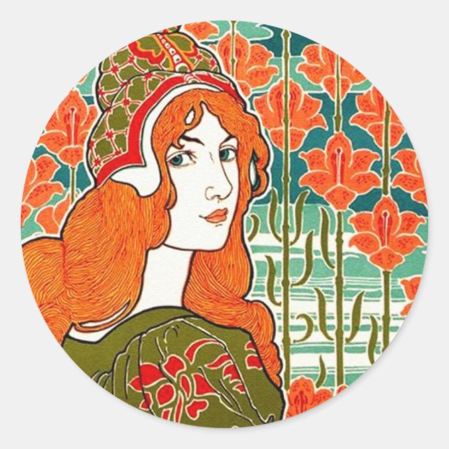 Art Nouveau ~ Jane by Louis John Rhead Classic Round Sticker (Front)
