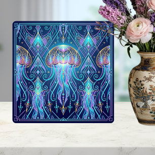 Art Nouveau Jellyfish Cosmic Ocean Pattern Purple  Tile