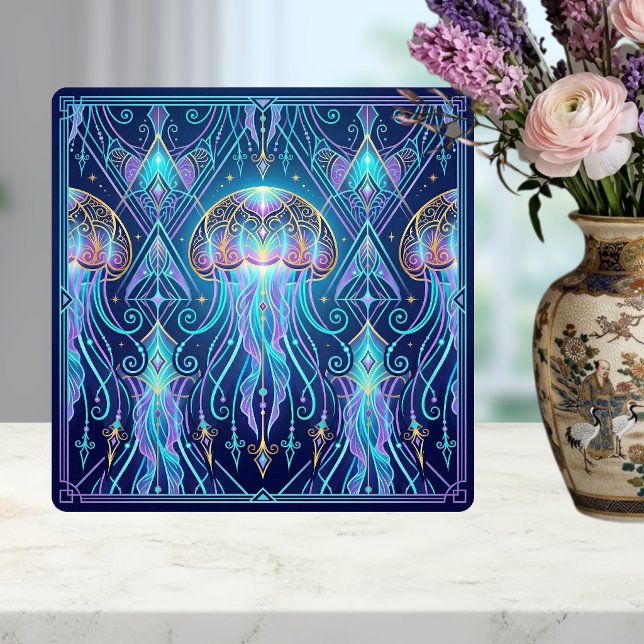 Art Nouveau Jellyfish Cosmic Ocean Pattern Purple  Tile (Creator Uploaded)
