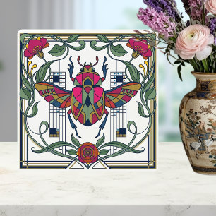 Art Nouveau Jewel Beetle Floral Border Ceramic Tile