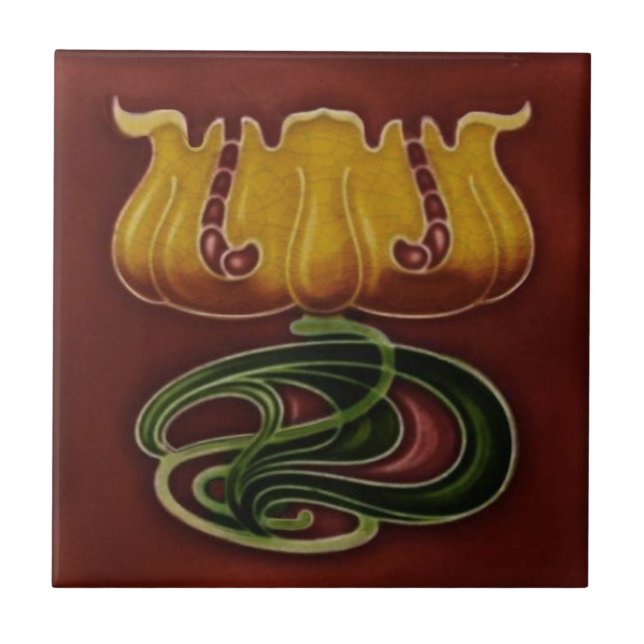 Art Nouveau Jugendstil c1900 German Floral Repro Tile (Front)