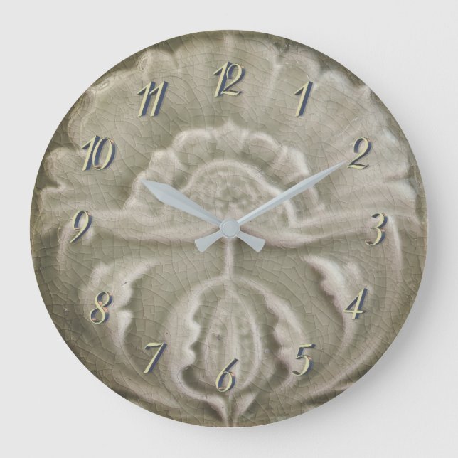Art nouveau jugendstil flower tile crackle finish large clock (Front)