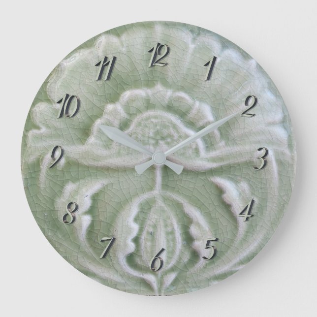Art nouveau jugendstil flower tile crackle finish large clock (Front)