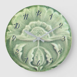 Art nouveau jugendstil flower tile crackle finish large clock