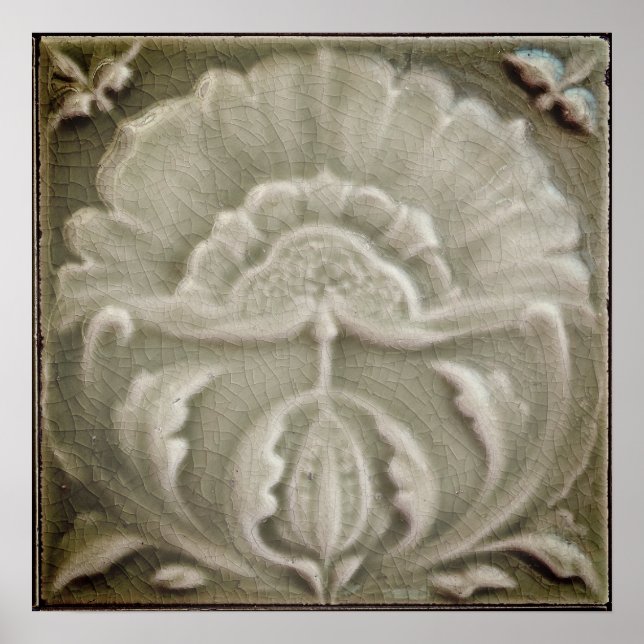 Art nouveau jugendstil flower tile crackle finish poster (Front)