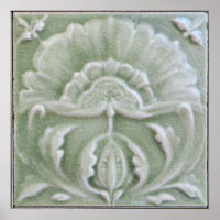 Art nouveau jugendstil flower tile crackle finish