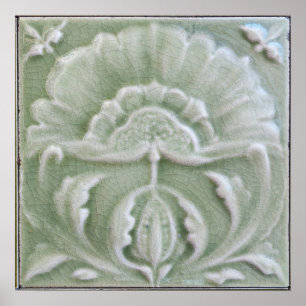 Art nouveau jugendstil flower tile crackle finish poster