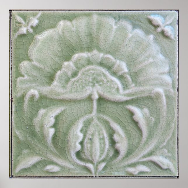 Art nouveau jugendstil flower tile crackle finish poster (Front)