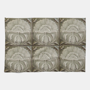 Art nouveau jugendstil flower tile design brown tea towel