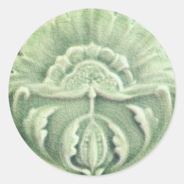 Art nouveau jugendstil flower tile design green  classic round sticker (Front)