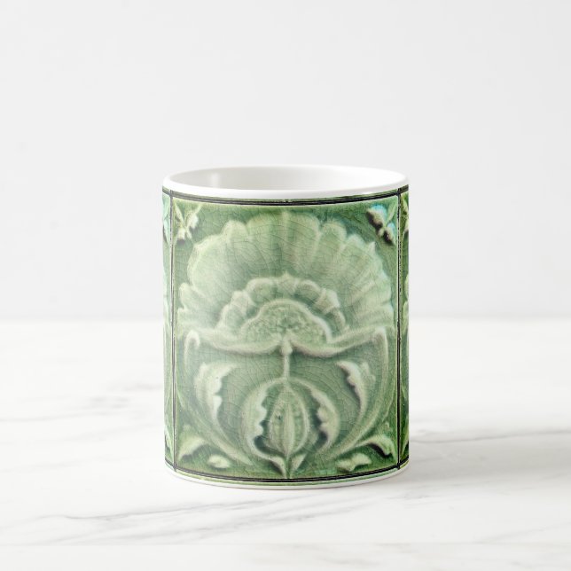 Art nouveau jugendstil flower tile design green  coffee mug (Center)
