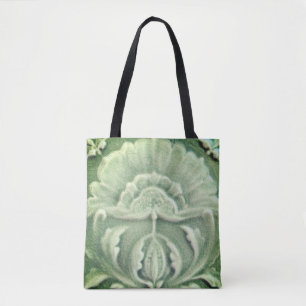 Art nouveau jugendstil flower tile design green tote bag