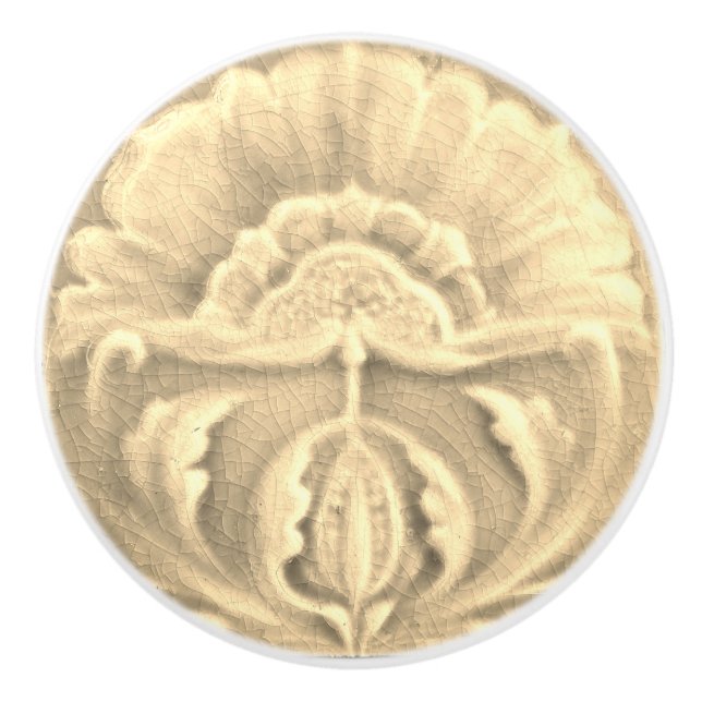 Art nouveau jugendstil flower tile gold cream  ceramic knob (Front)