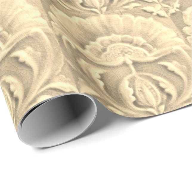 Art nouveau jugendstil flower tile gold cream  wrapping paper (Roll Corner)