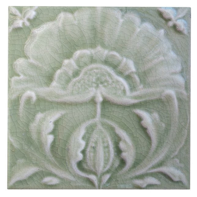Art nouveau jugendstil flower tile grey green (Front)