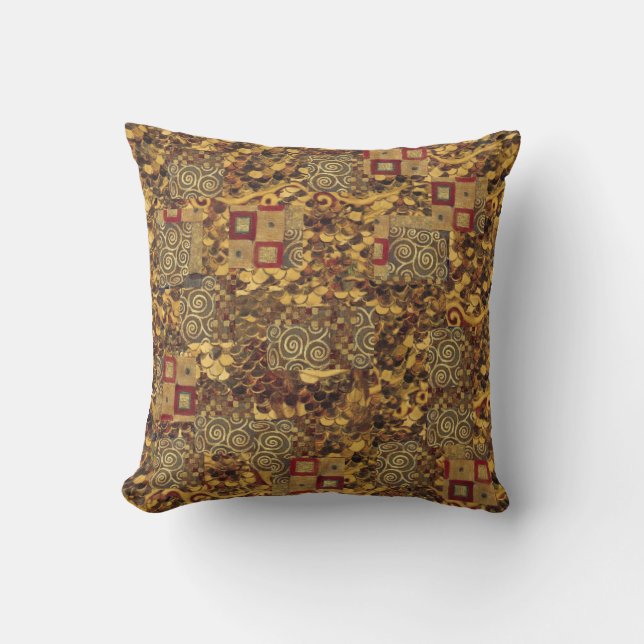 Art Nouveau Klimt Gold Brown Red Pillow (Front)