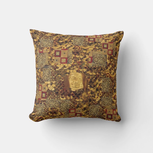 Art Nouveau Klimt Gold Brown Red Pillow (Front)