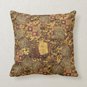 Art Nouveau Klimt Gold Brown Red Pillow