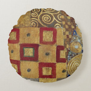 Art Nouveau Klimt - Gold, Red, Old Gold, Silver Round Cushion