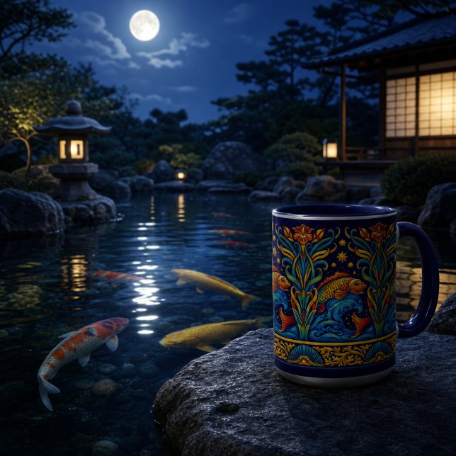 Art Nouveau Koi Fish & Flowers Frieze Pattern Mug (Creator Uploaded)