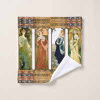 Art Nouveau Ladies Birds Flowers Bath Towel Set