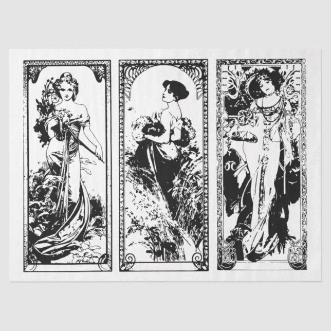 Art Nouveau Lady 24 Decoupage Tissue Paper (Front)