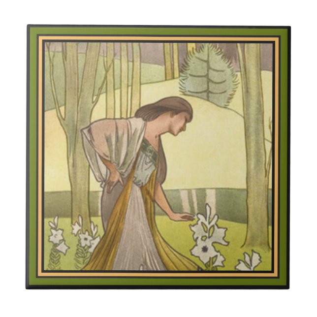 Art Nouveau ~ Lady and Lilies Tile (Front)