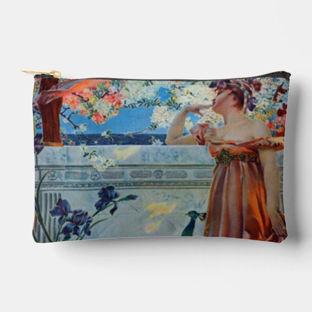 Art nouveau  lady and peacock accessory pouch (Front)
